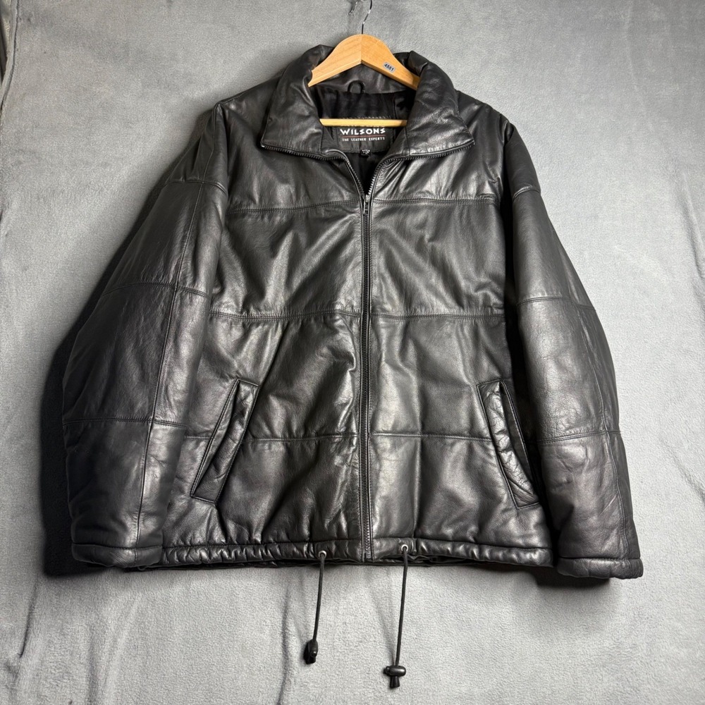Wilsons The Leather Experts Black Puffer Leather Jacket Men's Size M Read